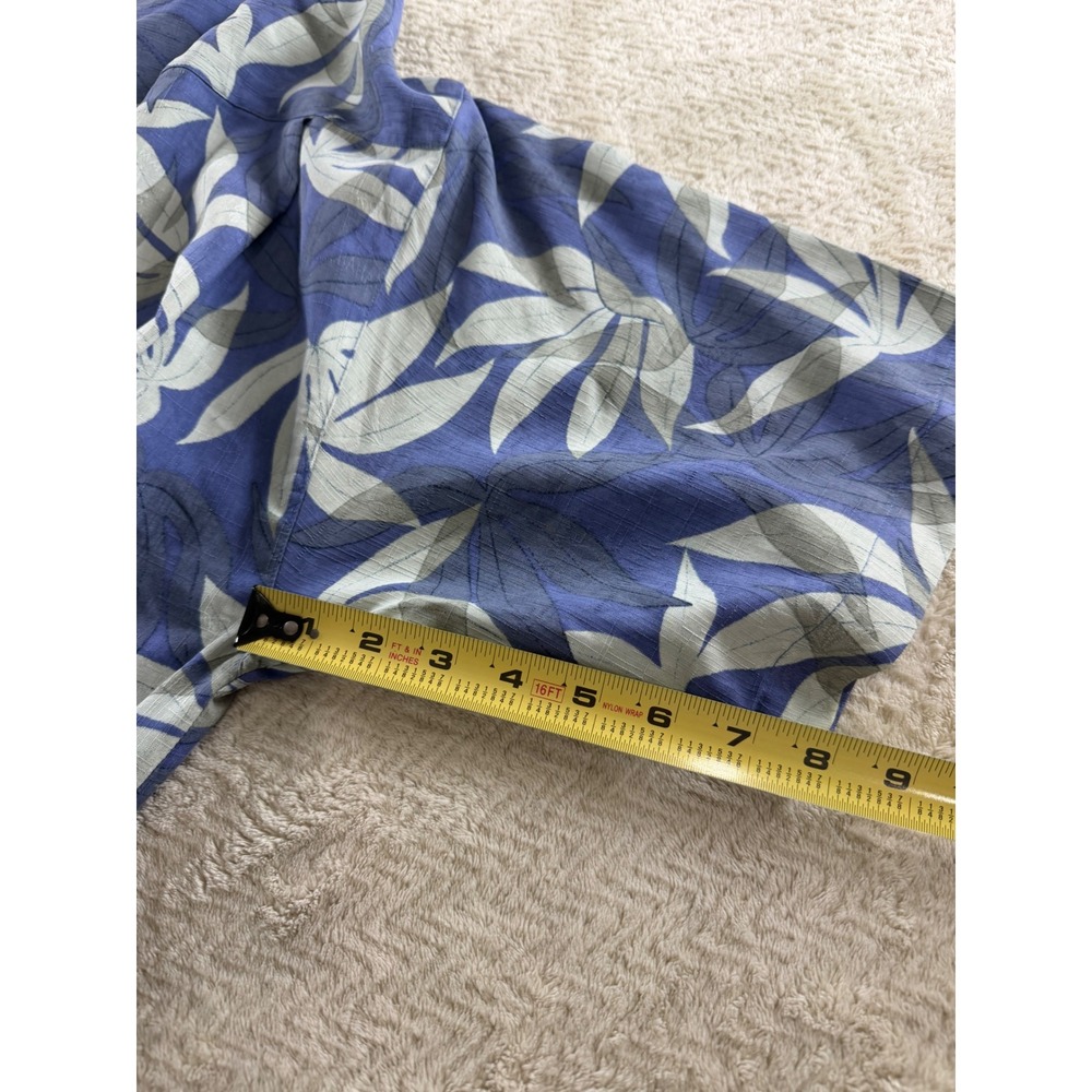 Tommy Bahama Mens Large 100% Silk Blue Green Leaf Print Camp Shirt Tropical L - Picture 16 of 16